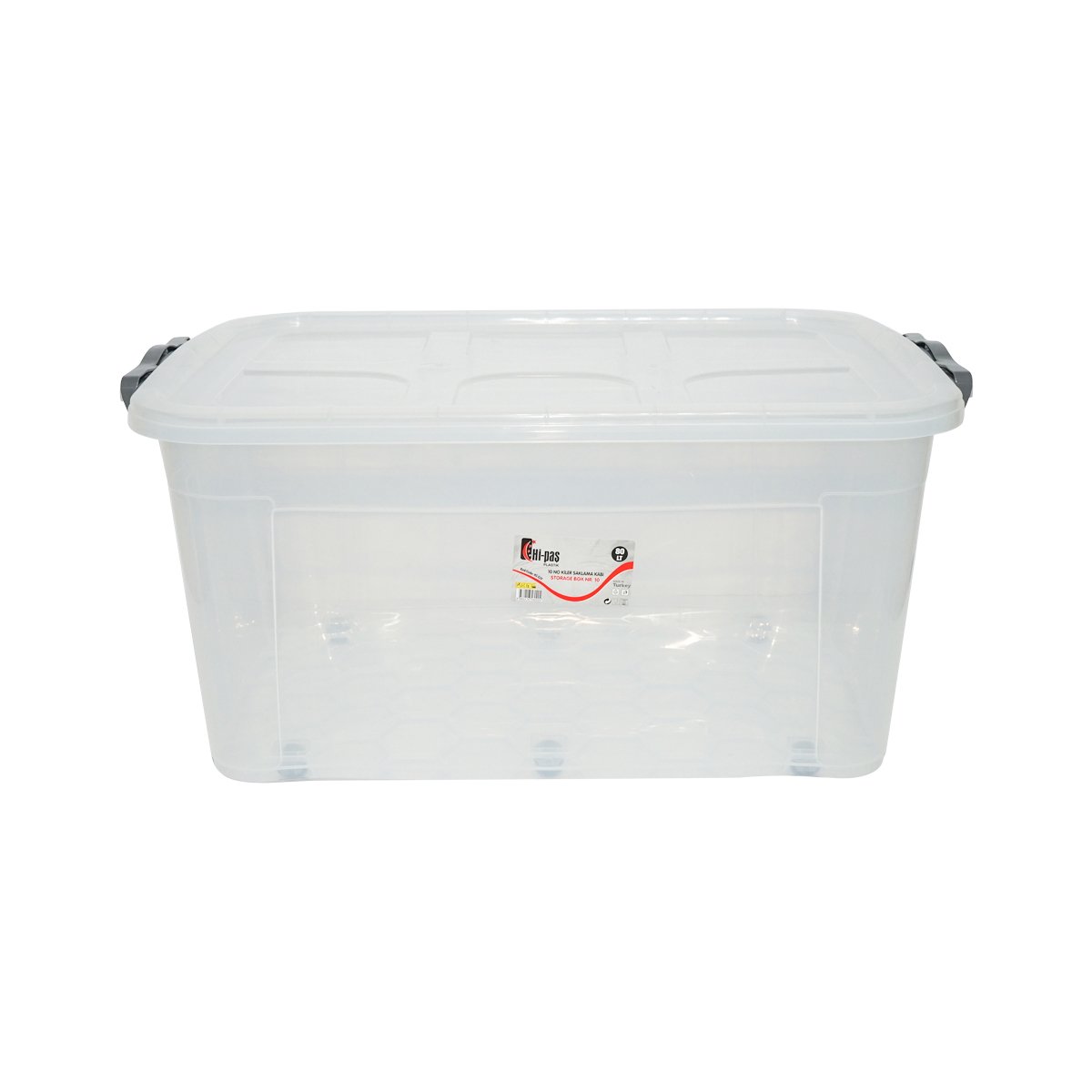 Cutie depozitare 80L cu capac si roti din plastic transparenta 478x750x370mm